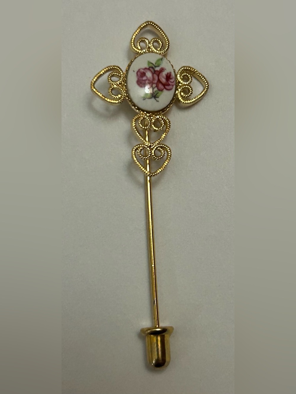 Vintage Hand-painted Rose Hat Pin
